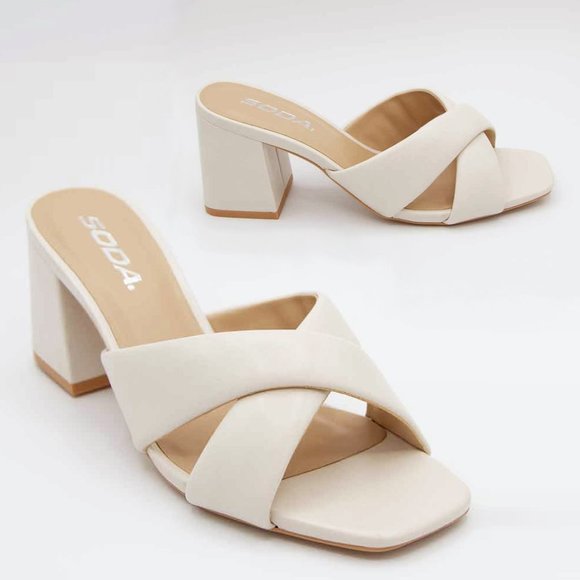 NEW Off White Twist Slip On Block Heel CUTE Sandal - Picture 7 of 12